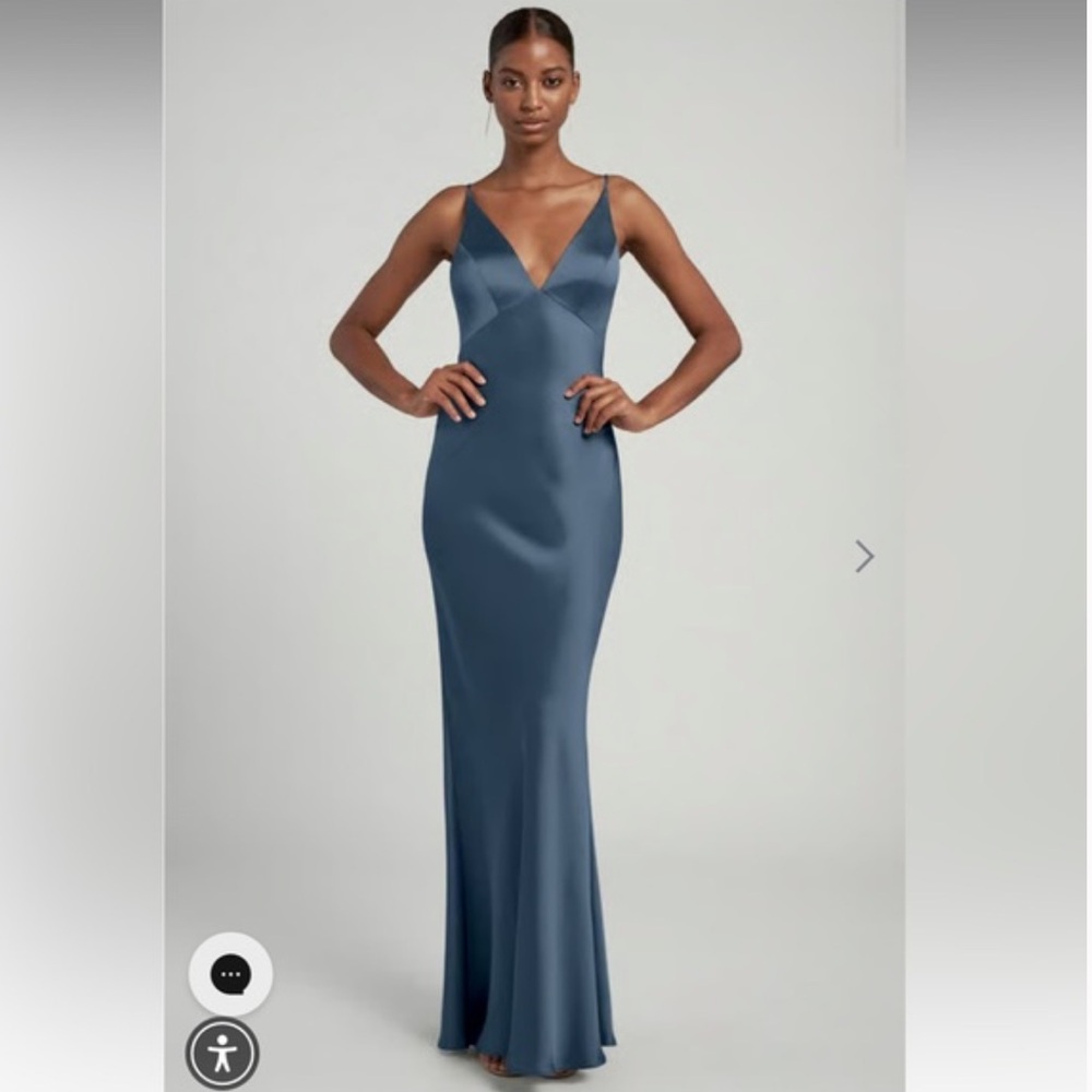 Jenny Yoo Satin V-Neck Eloise Maxi Dress in Evening Blue